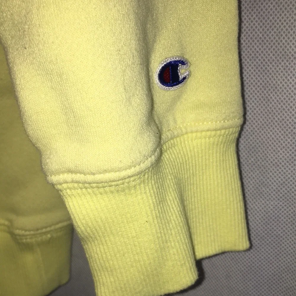 Champion Yellow Hoodie with Purple Logo | Fleece Lined Sweatshirt | Kids Size L